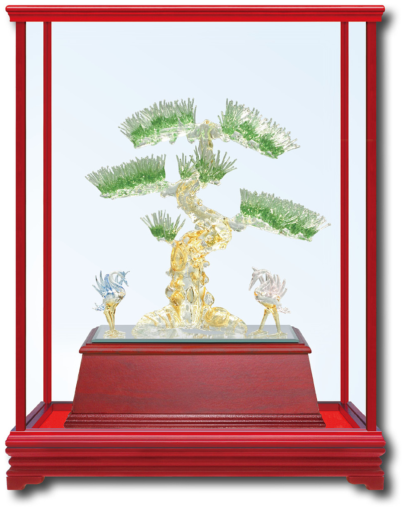 手工創作琉璃-松柏長青,琉璃藝品,櫥窗藝品