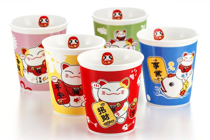 招財貓五入瓷杯組,陶瓷杯,馬克杯,咖啡杯,牛奶杯,廣告杯,陶瓷禮品杯,瓷杯