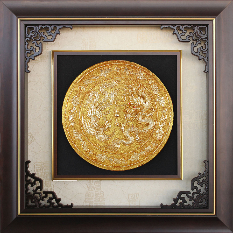 龍鳳呈祥(金雕畫),立體金箔雕塑,開運招財金箔掛飾