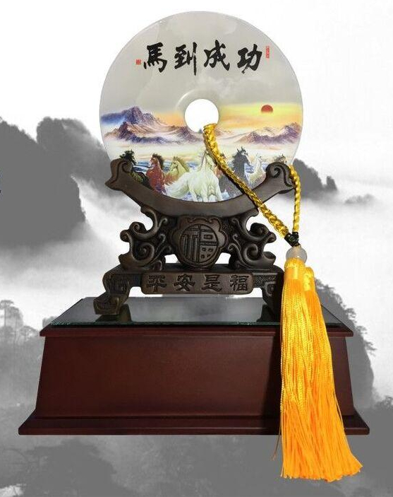 馬到成功平安扣獎座,藝品批發,玉石獎座