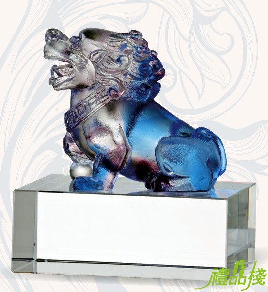 琉璃文鎮獎座-祥獅,琉璃獎盃,琉璃獎座,琉璃禮品,琉璃文鎮獎座,琉璃水晶獎座