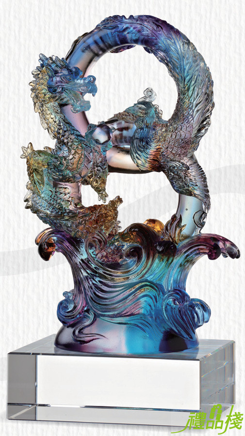 琉璃精品龍鳳齊發,水晶琉璃獎座,琉璃獎盃,水晶琉璃藝品,琉璃獎牌 台中,琉璃水晶獎座,琉璃獎座