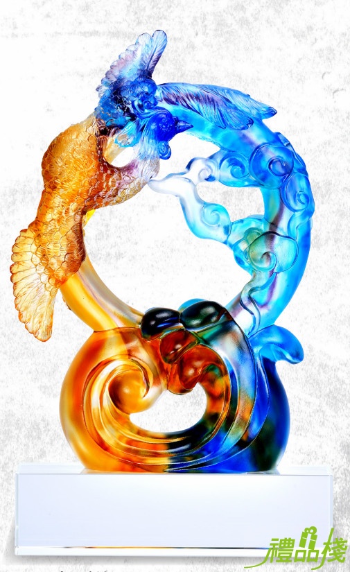 琉璃精品-鳳舞祥雲,琉璃獎牌獎座,琉璃禮品,水晶琉璃獎座,水晶琉璃藝品