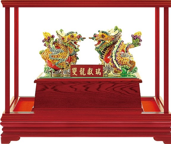 櫥窗藝品,藝品批發,雙龍獻瑞(手工彩陶)