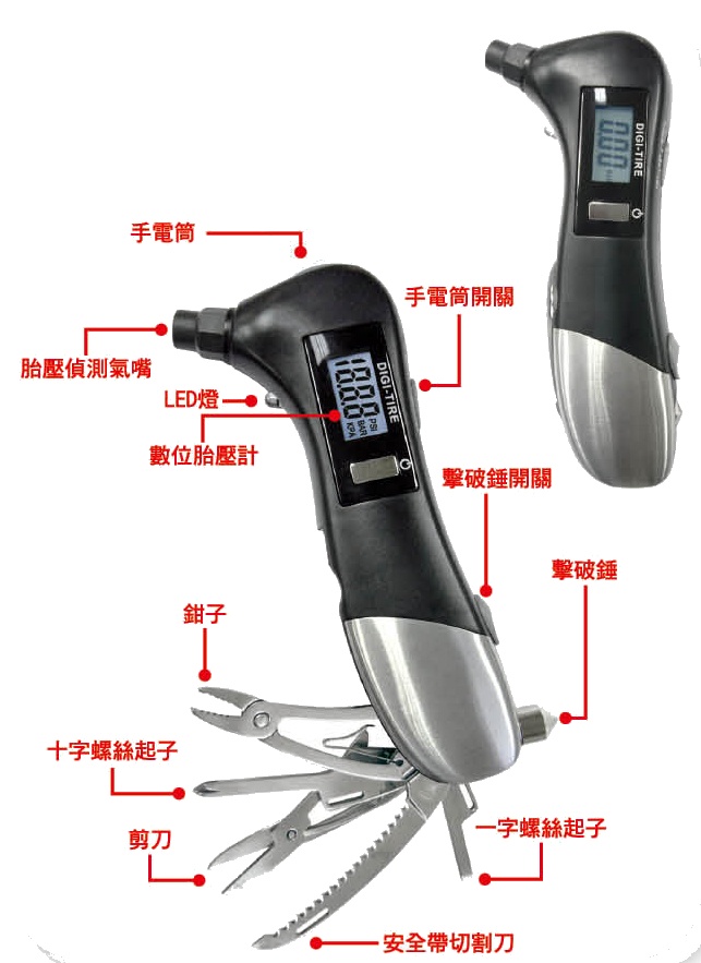 車用應急工具組,胎壓計,車用工具,汽車應急工具,車用應急包