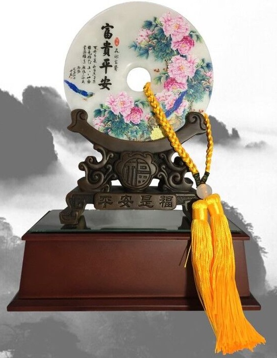 富貴平安-木座平安扣,玉石獎座,平安扣獎座