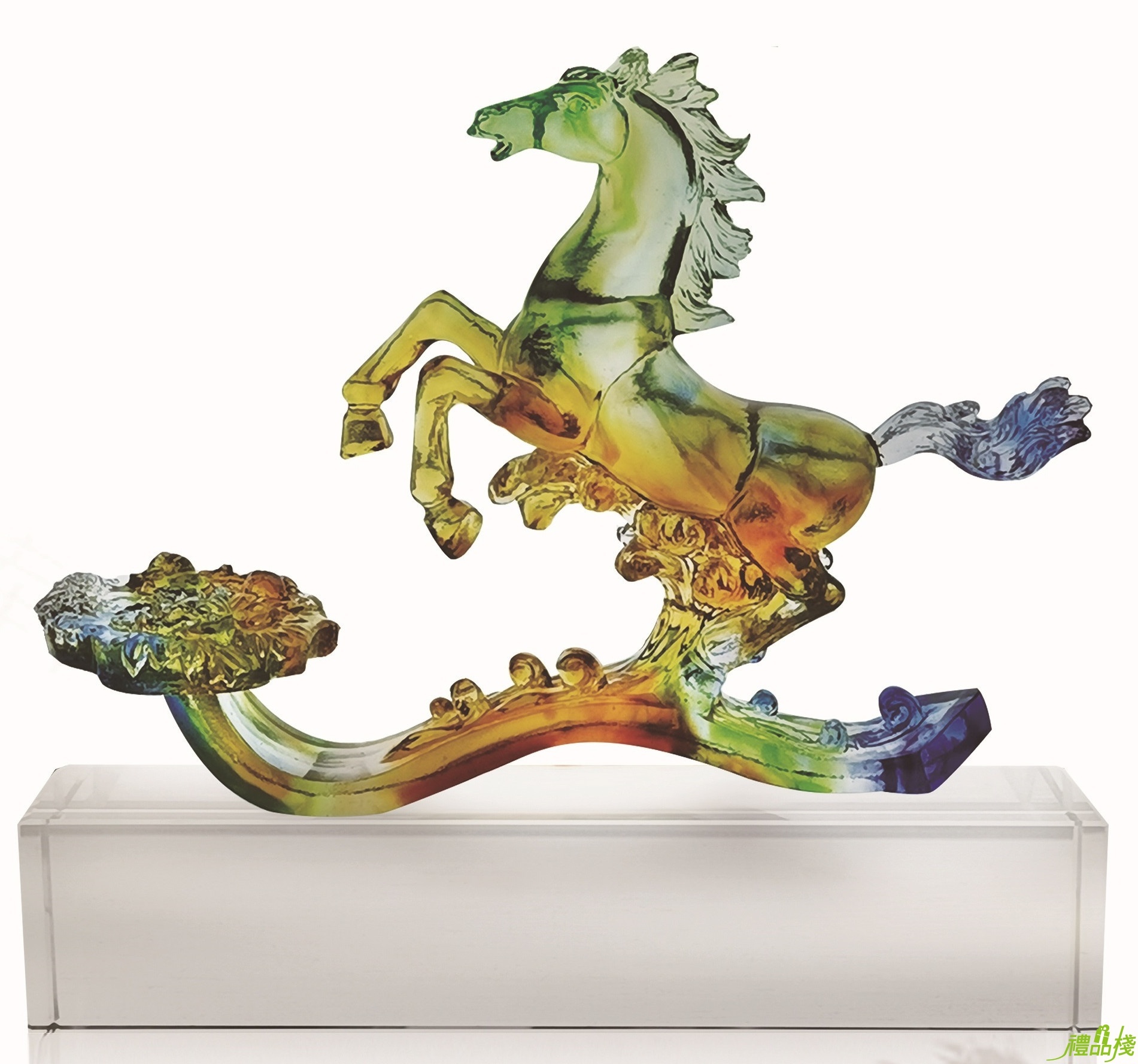 馬上如意琉璃獎座,琉璃獎座,琉璃獎牌獎座,琉璃禮品,水晶琉璃獎座,水晶琉璃藝品