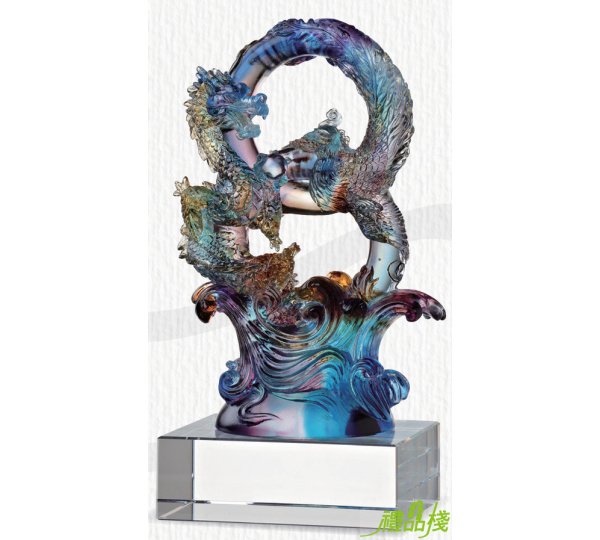 琉璃精品龍鳳齊發,水晶琉璃獎座,琉璃獎盃,水晶琉璃藝品,琉璃獎牌 台中,琉璃水晶獎座,琉璃獎座