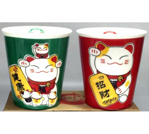 招財貓二入瓷杯組,陶瓷杯,馬克杯,咖啡杯,牛奶杯,廣告杯,陶瓷禮品杯,瓷杯