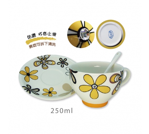 晶鑽花漾咖啡杯碟附匙,陶瓷杯,馬克杯,咖啡杯,牛奶杯
