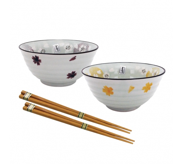 手繪櫻花點心碗2碗2筷,餐盤組,泡麵碗,餐具組,碗盤餐具
