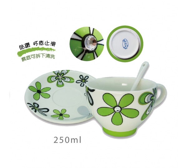晶鑽花漾咖啡杯碟附匙,陶瓷杯,馬克杯,咖啡杯,牛奶杯,陶瓷禮品杯