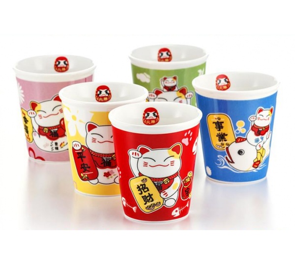 招財貓五入瓷杯組,陶瓷杯,馬克杯,咖啡杯,牛奶杯,廣告杯,陶瓷禮品杯,瓷杯