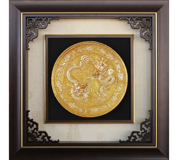 雙龍獻瑞(金雕畫),開運開業招財金箔賀匾,獎牌