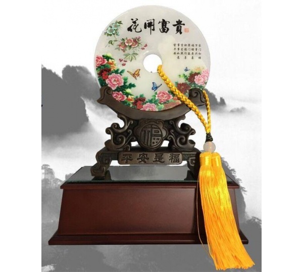 花開富貴-木座平安扣,藝品批發,玉石獎座