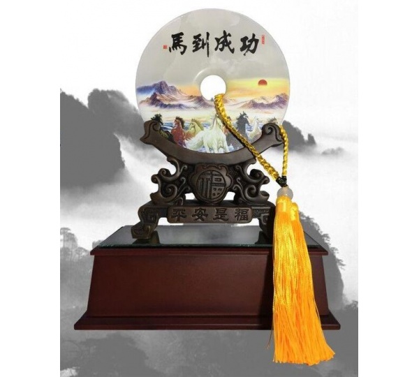 馬到成功平安扣獎座,藝品批發,玉石獎座