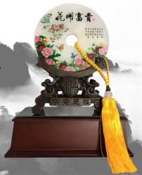 花開富貴-木座平安扣,藝品批發,玉石獎座